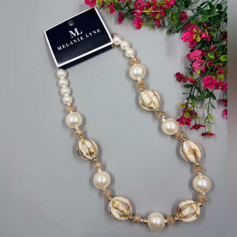 Melanie Lyne Cream & Gold Beaded Pearl Necklace